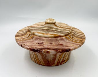 Vintage Banded Onyx Trinket Box • Hand Carved Postmodern Stone Jar