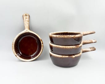 Vintage McCoy 874 Brown Drip Soup Bowls with Handles - Set of 4