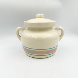 Vintage McCoy Pottery Pink and Blue Stripe Bean Pot Cookie Jar with Lid