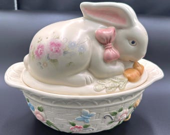 VERY NICE (read) LARGE California Pottery Bunny Rabbit Covered ...