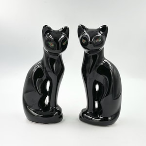 Vintage Black Cat Figurines Pair -  MCM Atomic Ceramic Kittys