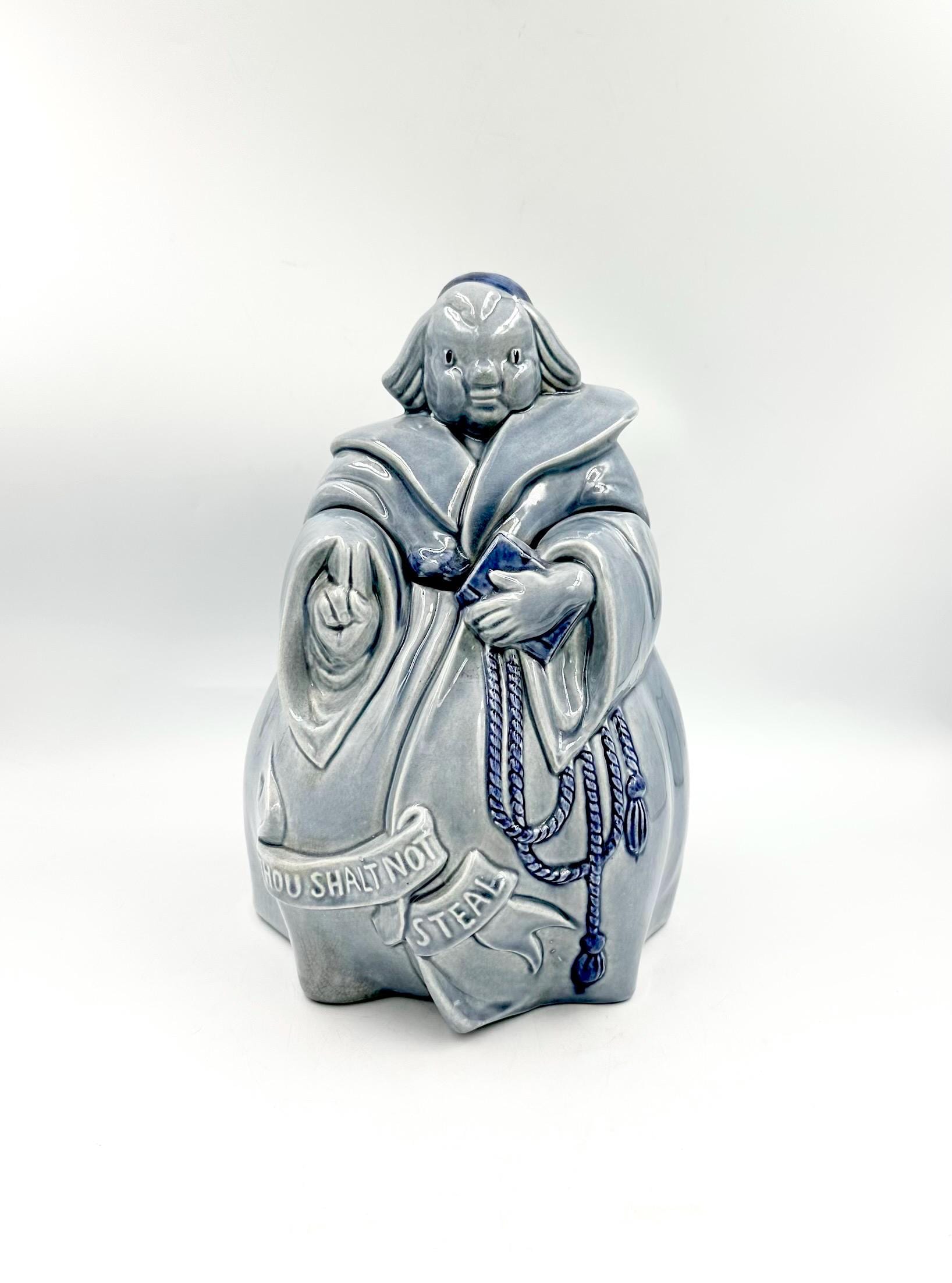 Vintage Red Wing Pottery Friar Tuck Cookie Jar * 1940s Blue Monk Canister