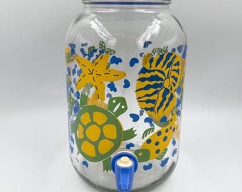 Tarro vintage de 1 galón para té helado • Dispensador de vidrio retro con forma de tortuga marina y estrella de mar
