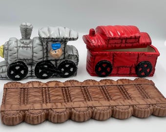 Vintage 4pc Ceramic Train Set & Caboose Trinket Holder