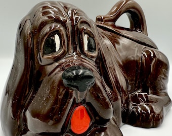 Vintage 1970s Droopy Eye Dog Cookie Jar • Anthropomorphic Hound Dog Canister