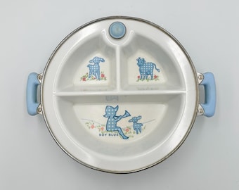 Vintage Excello "Little Boy Blue" Divided Baby Warming Dish