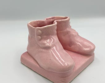 Vintage 1950s Pink Ceramic Baby Bootie Planter • Nursery Decor