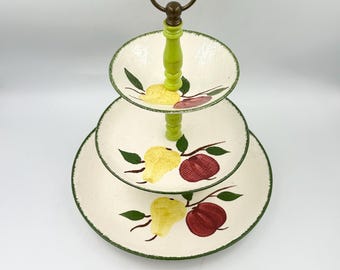 Vintage 1940s Blue Ridge 3-Tier Serving Stand  "County Fair Green" Pattern • Southern Pottery Collectible