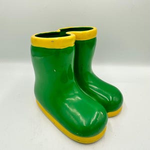 Vintage “Puddle Jumper" Ceramic Rain Boot Planter – Whimsical Green & Yellow Garden Decor