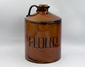 Vintage Holiday Designs Ceramic Flour Canister Jug • MCM Canister Crock