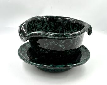 Juego de cuencos para masa de ágata verde vintage de Bennington Potters • Cerámica de estudio de Vermont