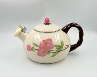 Tetera silbante vintage Franciscan Desert Rose • Tetera de esmalte