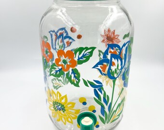 Vintage 1-Gallon Glass Sun Tea Jar Floral Beverage Dispenser
