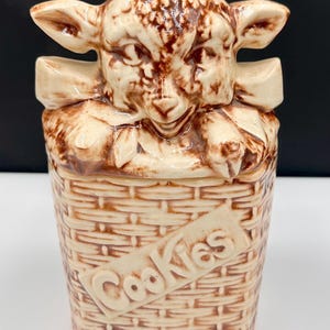 Vintage 1950s Lamb in Basket Cookie Jar| Nursery Canister Decor