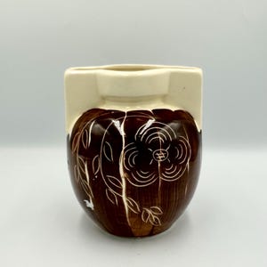 Vintage Purinton Pottery Intaglio Brown Vase • Grease Jar Base / Utensil Holder