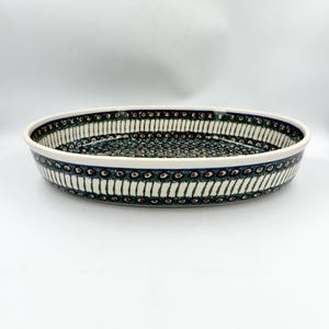 Vintage Polish Pottery Large Oval Casserole Baker – Peacock Pattern – Bolesławiec Stoneware