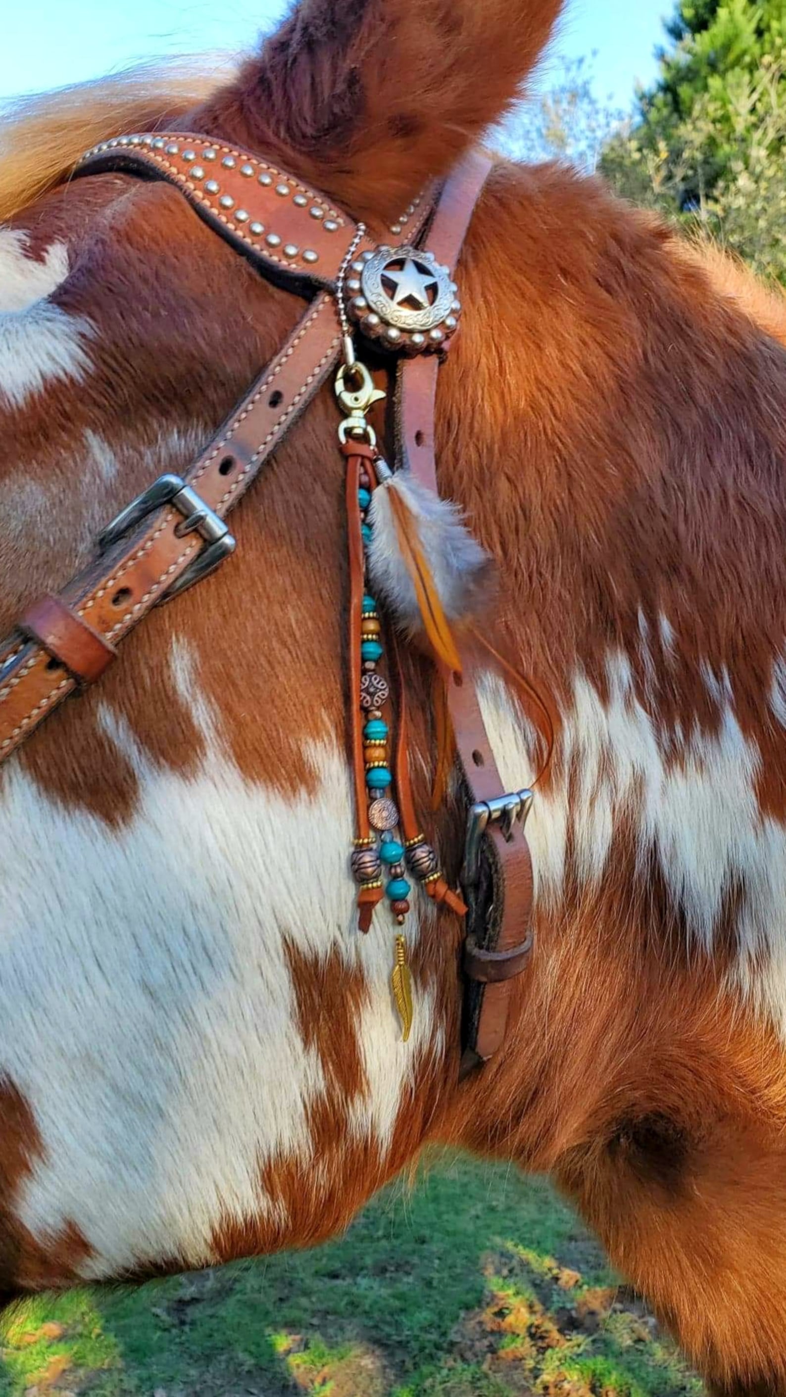 Horse Bridle Clip with beads and feathers Etsy