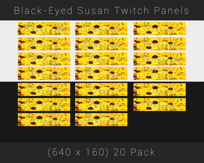Yellow Black Eyed Susan Flowers Premade Twitch Panels Graphics Stream Bundle