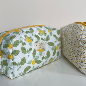 HANDMADE Gesteppte Kosmetiktasche ""ZITRONEN"""
