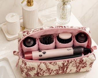 Dyson Airwrap Travel Case | Quilted Toile Cosmetic Bag | Hair Styler Organizer | Storage Bag for Dyson Airwrap & Attachments