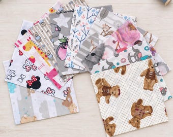 20 Kids Animal Cotton Fabric Squares, 18 cm Precut Quilting and Patchwork Bundle