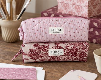 Quilted Pencil Case – Cherry Stripe or French Chic Toile, Teacher or Friend Gift