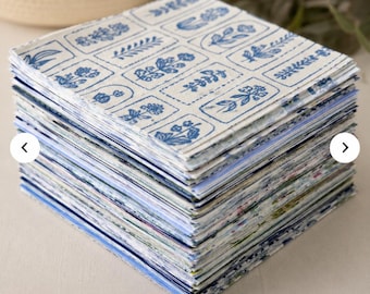 128 Blue Cotton Fabric Squares 4 Inch recut Fabric Bundle Patchwork Quilting Fabric Floral Fabric Scraps  Sewing Craft Supplies