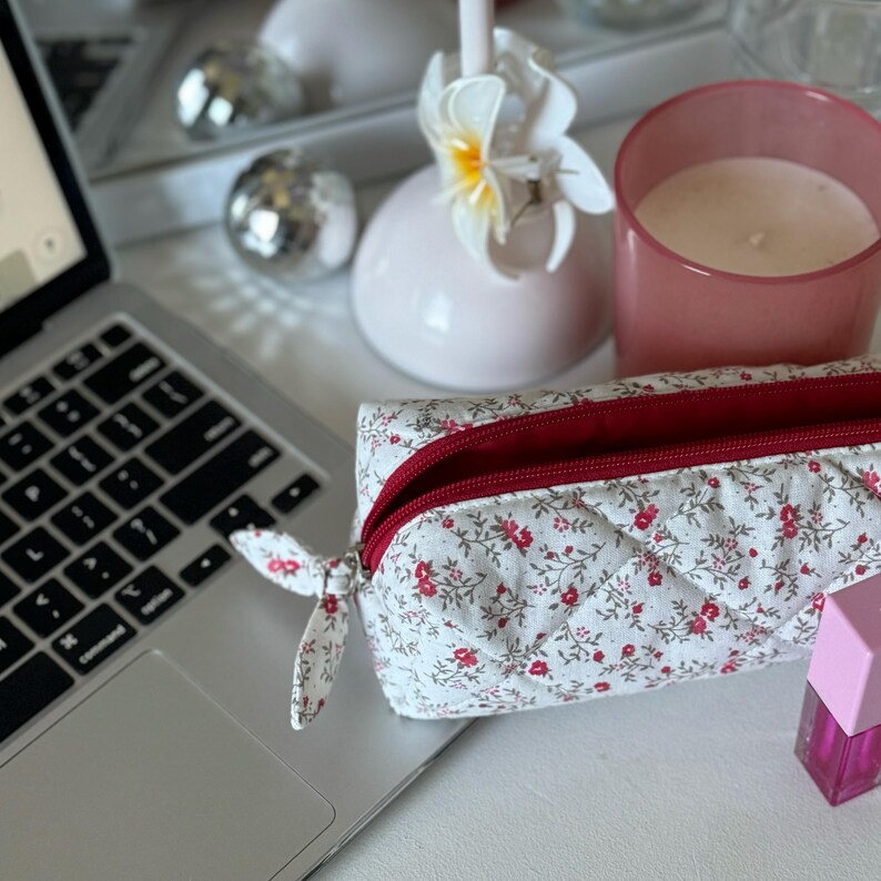 Red - Handcrafted Quilted Cotton Pencil Pouch 02