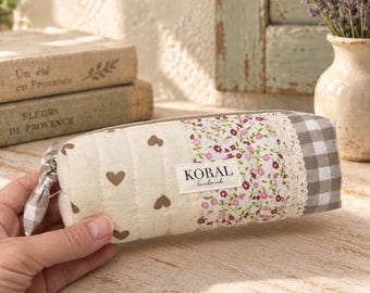 Handmade Patchwork Pencil Case Floral Quilted Pen Pouch Zipper Case Teacher Gift