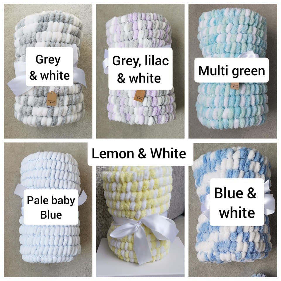 Handmade Knitted Pom Pom Baby Blanket Etsy UK