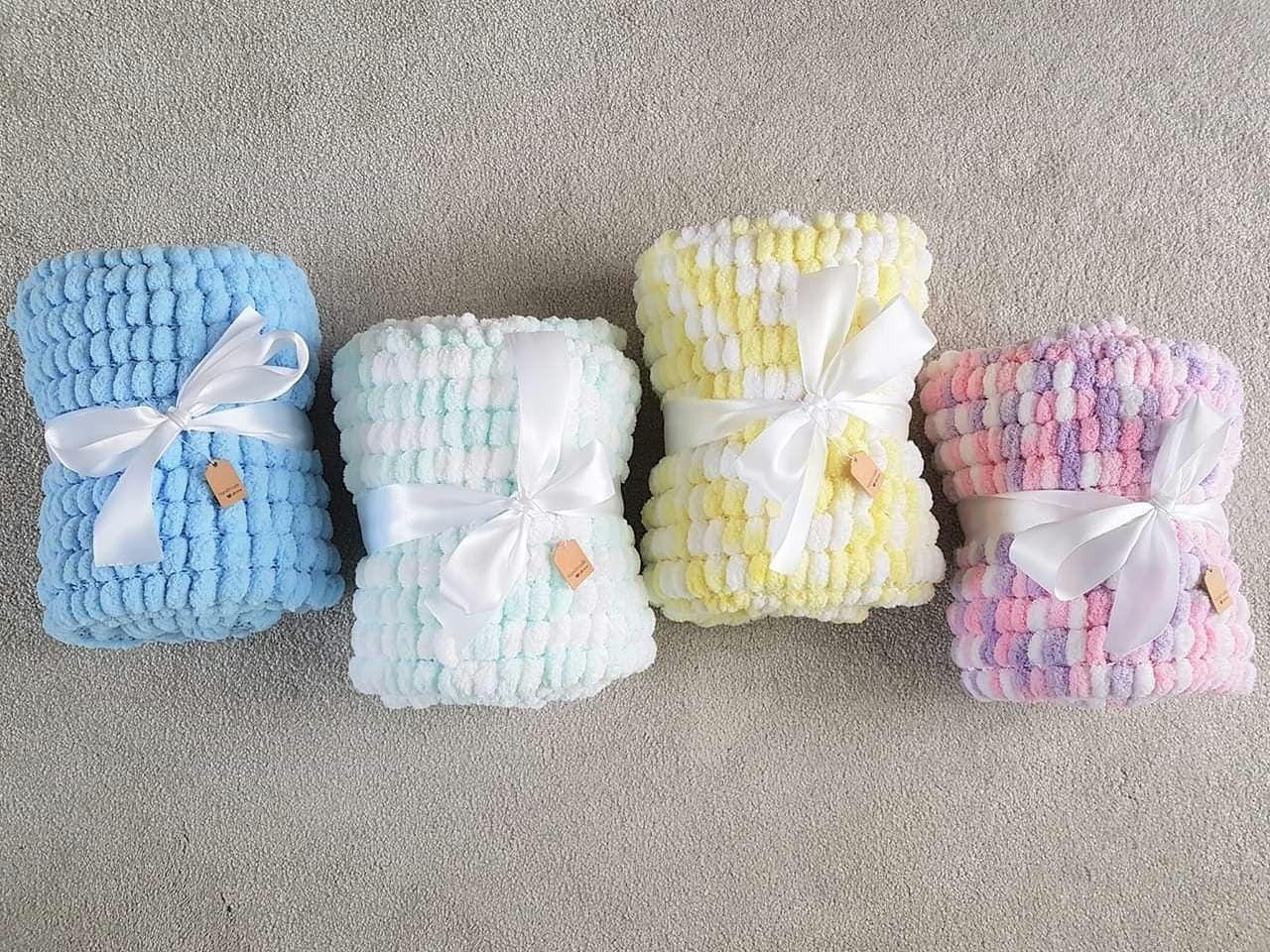 Pom pom knitted baby blanket hotsell