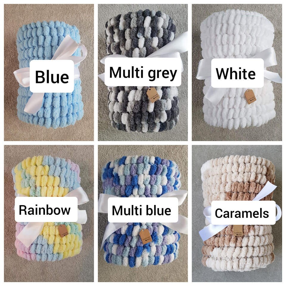 Handmade Knitted Pom Pom Baby Blanket Etsy UK