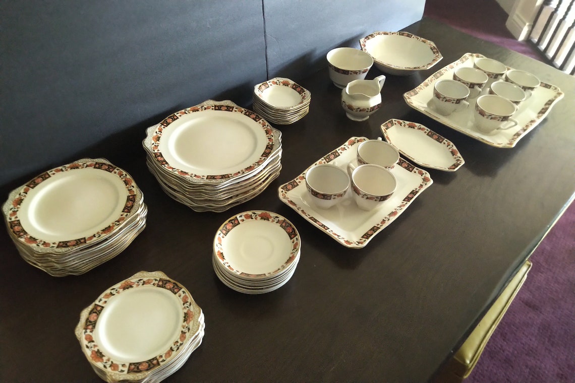 Rare Antique Wilkinson Porcelain Dinner Set With Serving Etsy