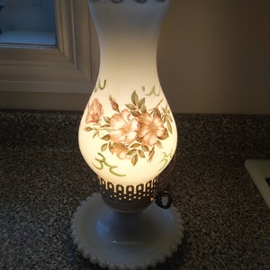 Vintage hand painted milk glass lamp