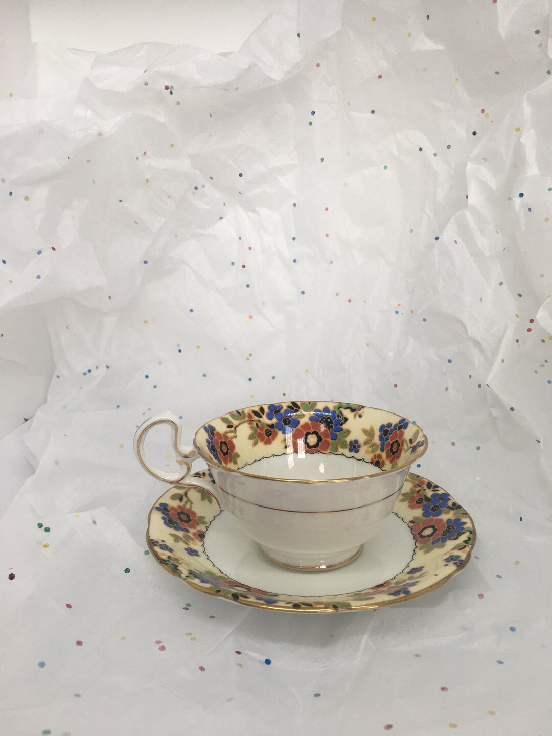 Rare Art Deco Teacup Aynsley Flower Chintz 4500 English Bone Etsy