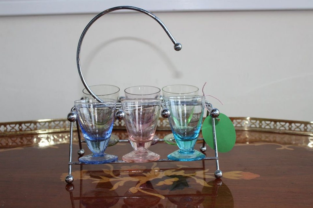 Shot Glass and Caddy Midcentury Barware 1960s Drinks Etsy