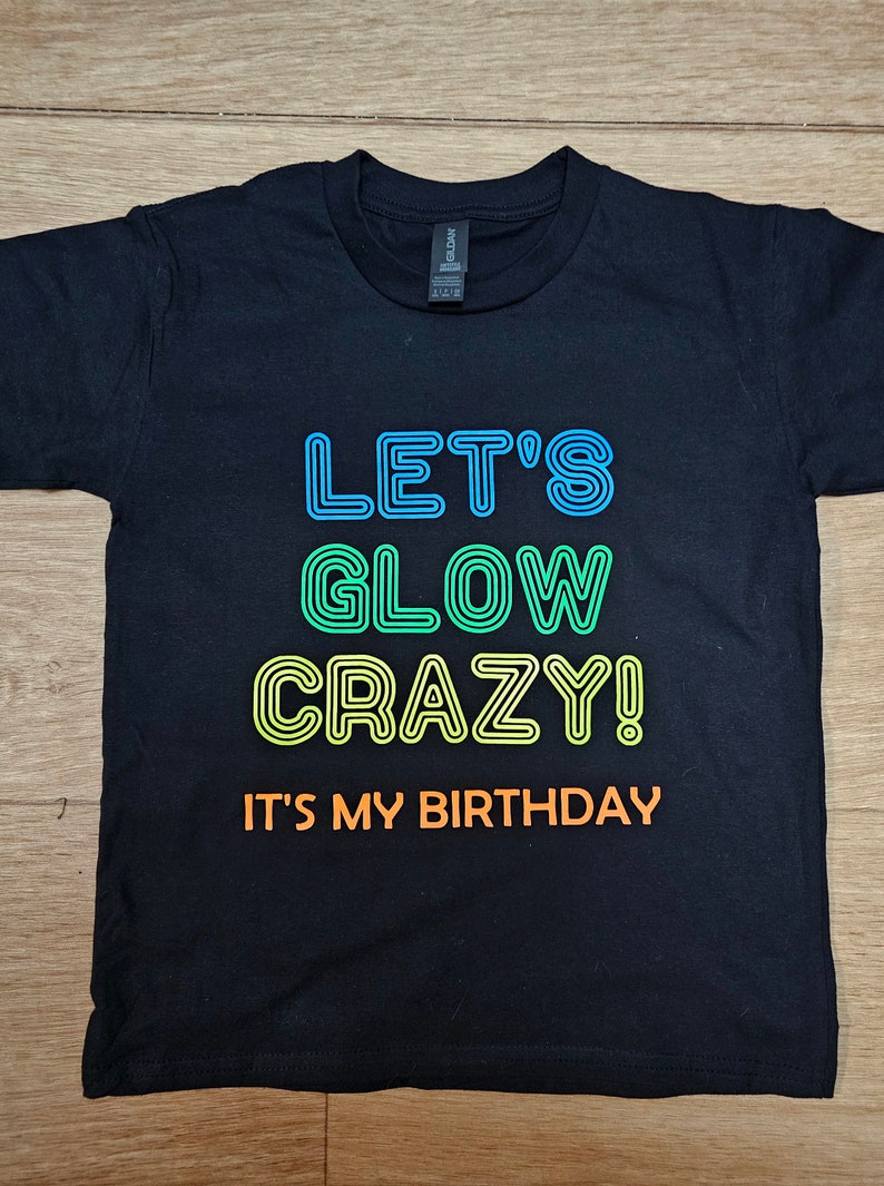 Personalised Neon UV Glow Child Kids T shirt Girl/Boy Unisex T shirt,,gift for kids, Party Tshirt Birthday, fluorescent, age and name. image 3