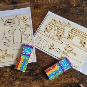 Colora in legno 3D le tue cartoline di Natale, riempitivi per calze di Natale, cartoline per bambini, Babbo Natale pop-up, colora, penne e busta gratuite.