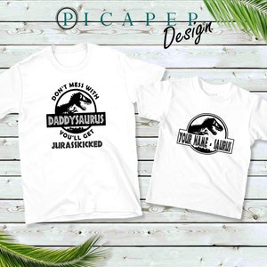 Dad, father T-shirt, Matching Kids T-shirt. Dad Gift Dinosaur, Jurassic Daddysaurus Personalised, Dino Toddler T-shirt