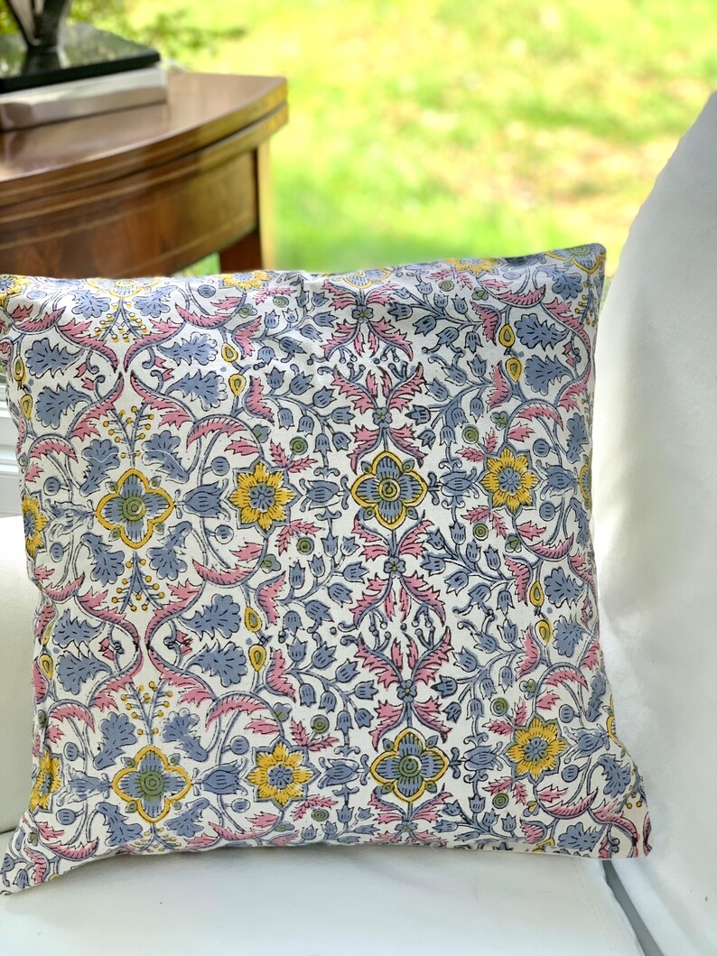 Hand Block Print Pillow Cover: Floral Cotton Pillow Sham (16x16”) image 6