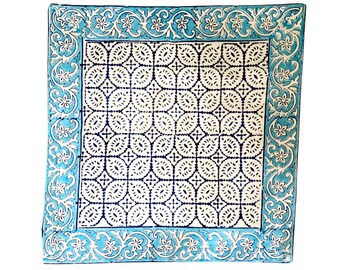 Hand Block Print Cotton Pillow Cover: Blue Indian Decor (16x16”)