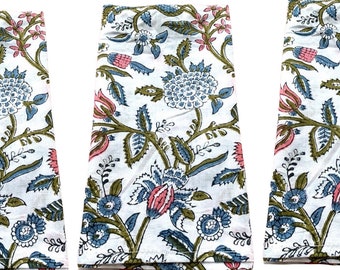 Indian Block Print Cotton Napkins: Floral Dinner Napkins, Set of 4