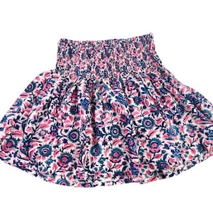 Hand Block Print Mini Skirt| Ruched Miniskirt | Floral Block Print Skirt | Shirred Waist| Floral Mini Skirt