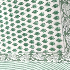 Green Floral Block Print Tablecloth: Handmade Cotton Table Linen
