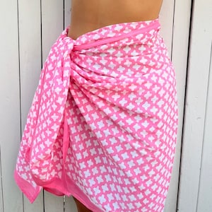 Hand Block Print Cotton Sarong: Pink Beach Cover Up, Indian Pareo