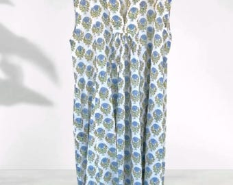 Cotton Voile Block Print Dress: Lightweight Sleeveless Summer Dress