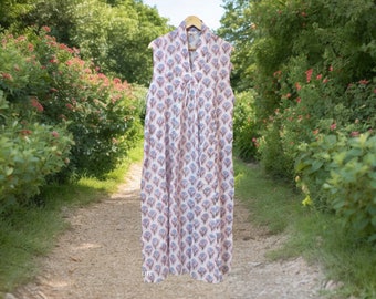 Cotton Block Print Dress: Lightweight Sleeveless Summer Sundress