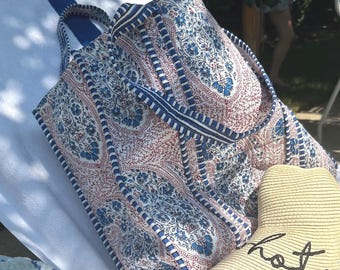 Block Printed Quilted Cotton Tote: Reversible Indian Design