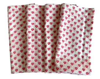 Block Print Pink Heart Cotton Napkins - Set of 4
