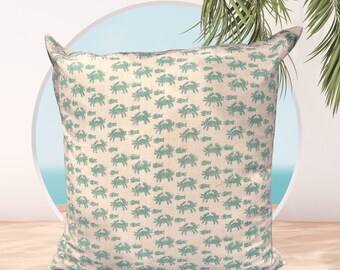 Hand Block Print Cotton Pillow Cover: Crab Design, 20x20